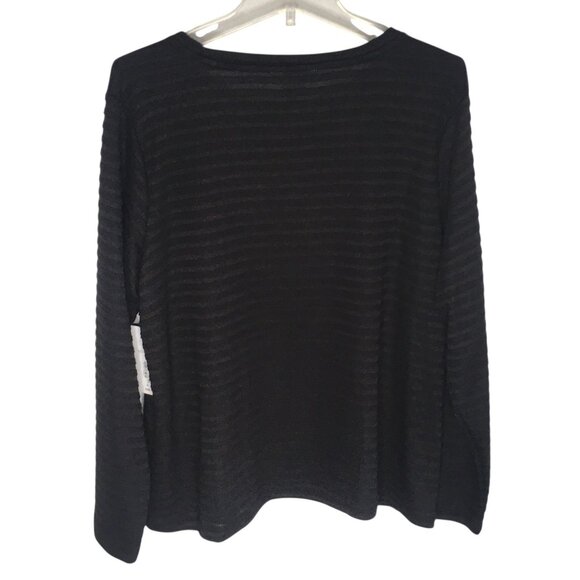 Liz Claiborne Knit Sweater Top Women XL Black Stripe Long Sleeve Shoulder Button - Picture 12 of 16